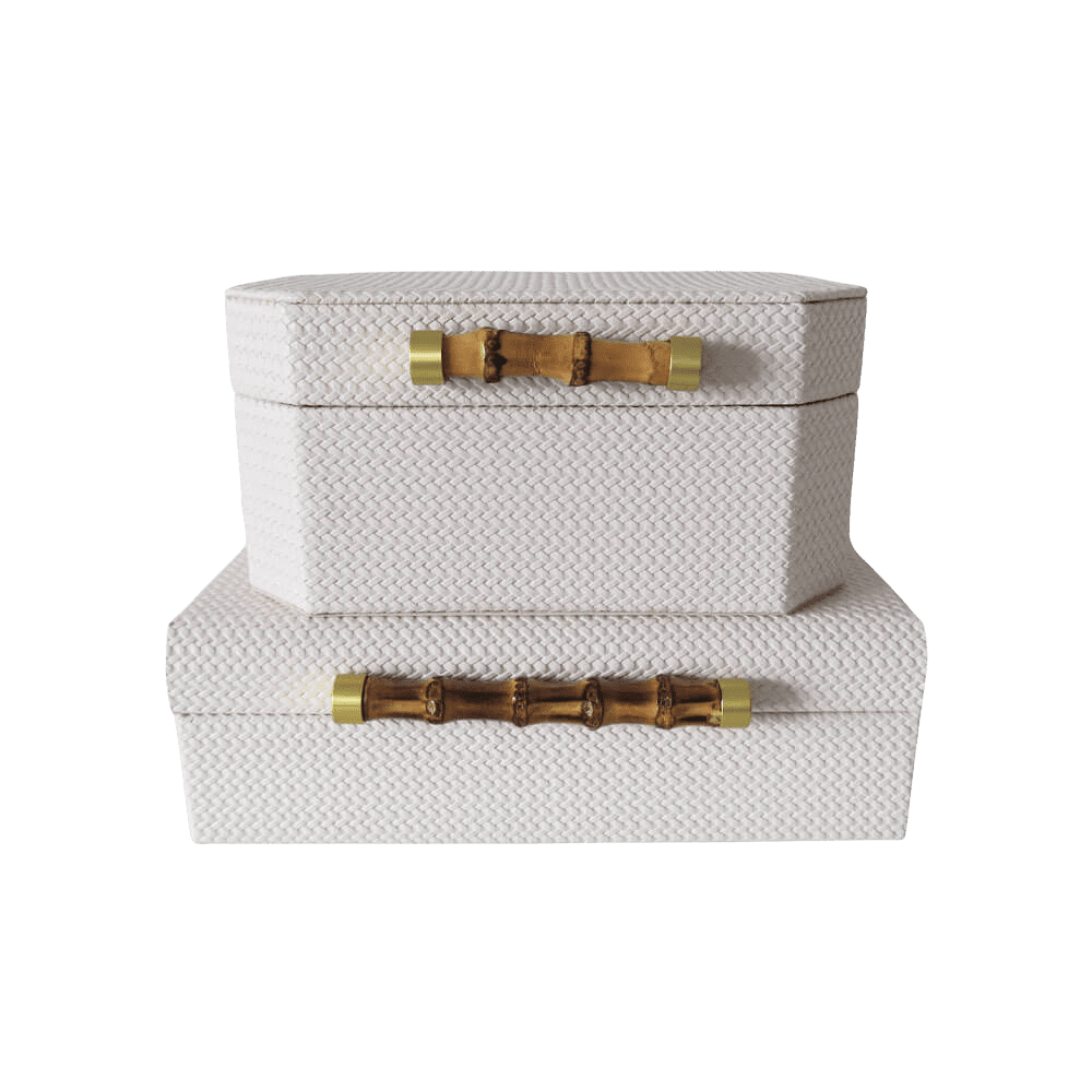 White Jewellery box Bamboo handles