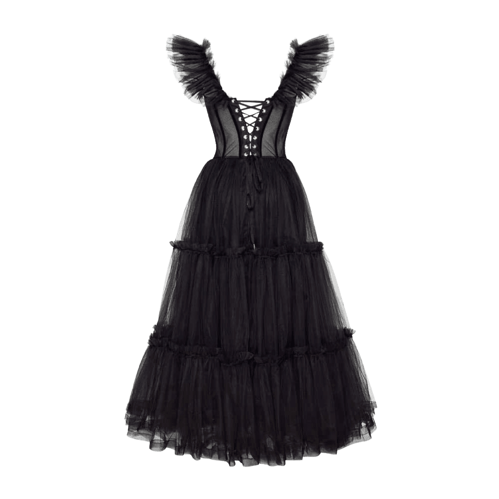 Milla - Black Ruffled Tulle Dress - Size Small