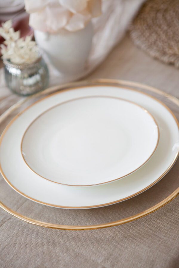 Gold Rim White Dinner Plates NS Prop Styling